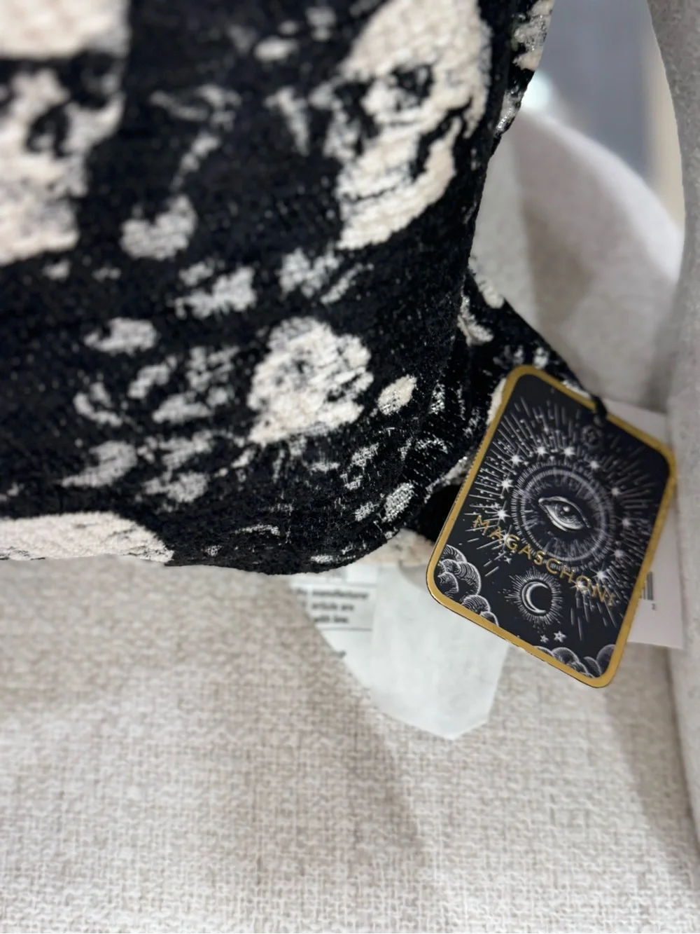Magaschoni Black and White Skull Jacquard Throw Pillow